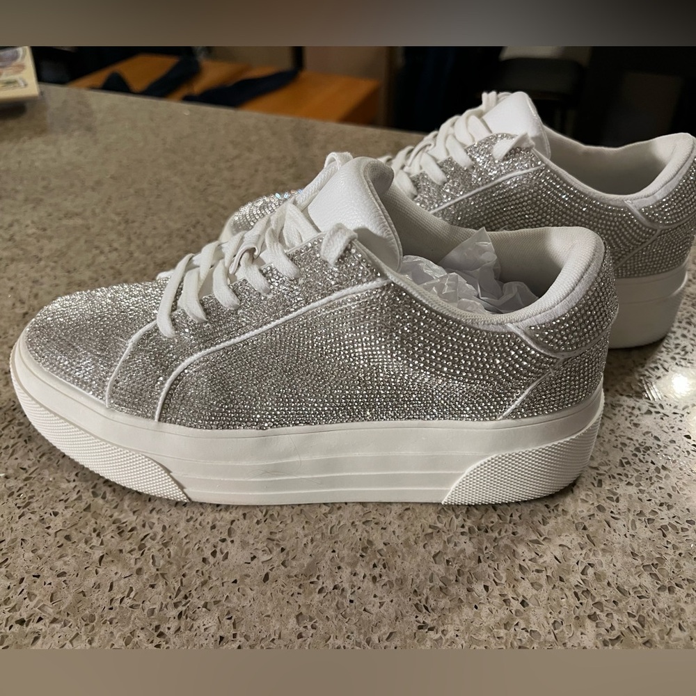 Jessica Simpson Cherello Rhinestone Sparkle Platform Sneaker 8.5w - Lightly worn - Picture 2 of 10